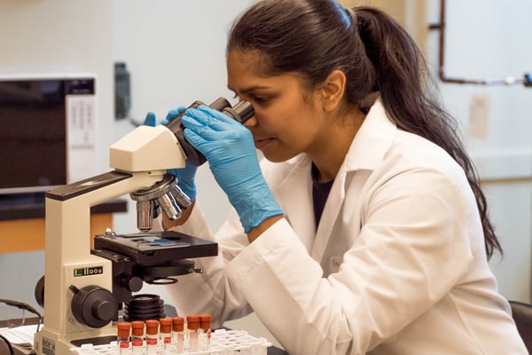 Scientist using a microscope